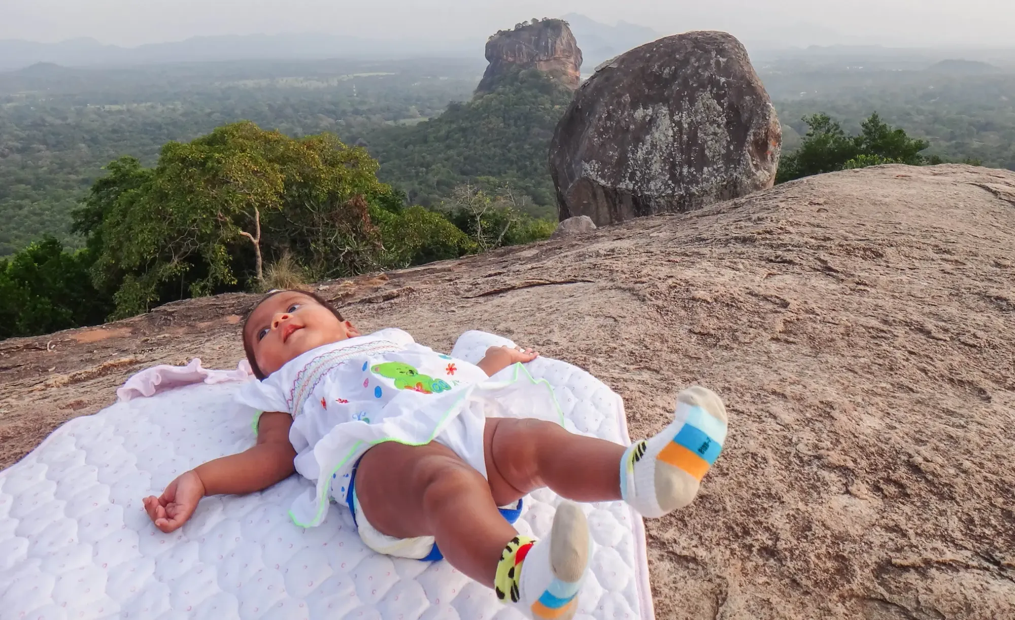 High-altitude field report—my 3-month-old daughter experiencing her first high-altitude sunset.